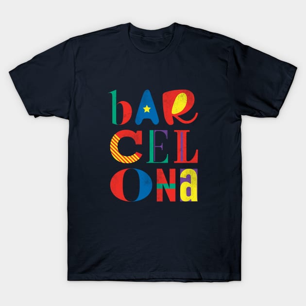 Typographic Barcelona design T-Shirt by stu-dio-art